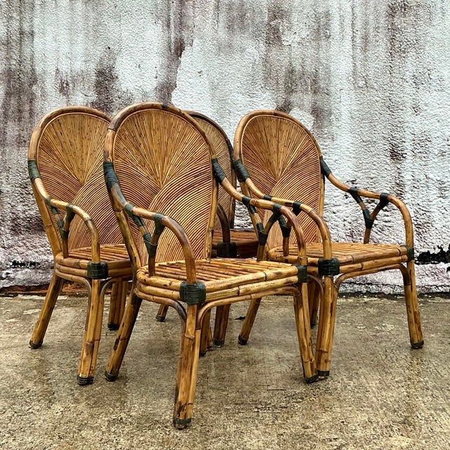 Vintage Coastal Arched Pencil Reed Dining Chairs - Set of 4 For Sale - Image 10 of 10