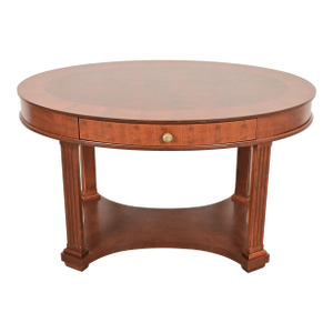 Baker Furniture French Empire Carved Cherry and Burl Wood Library Table or Center Table, Newly Refinished