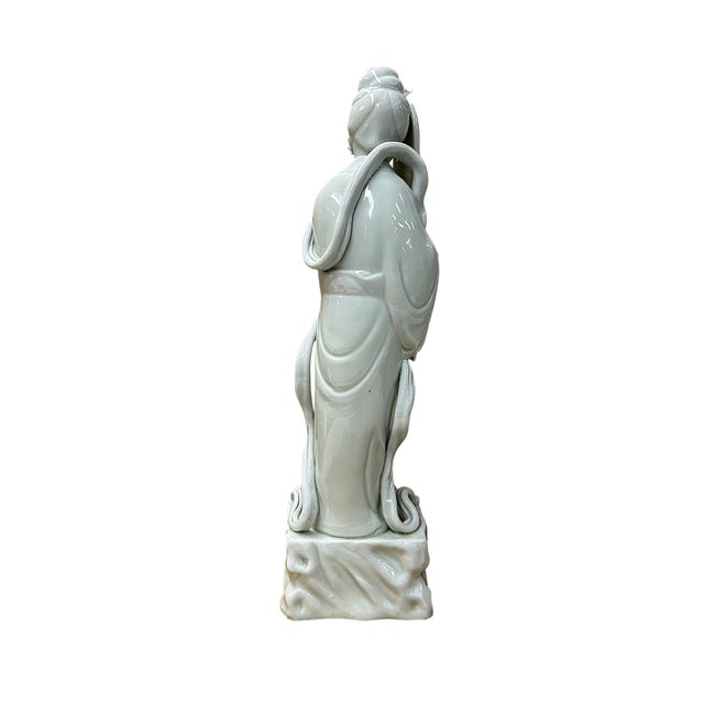 1990s Vintage Off White Porcelain Standing Bodhisattva GuanYin Statue For Sale - Image 5 of 7