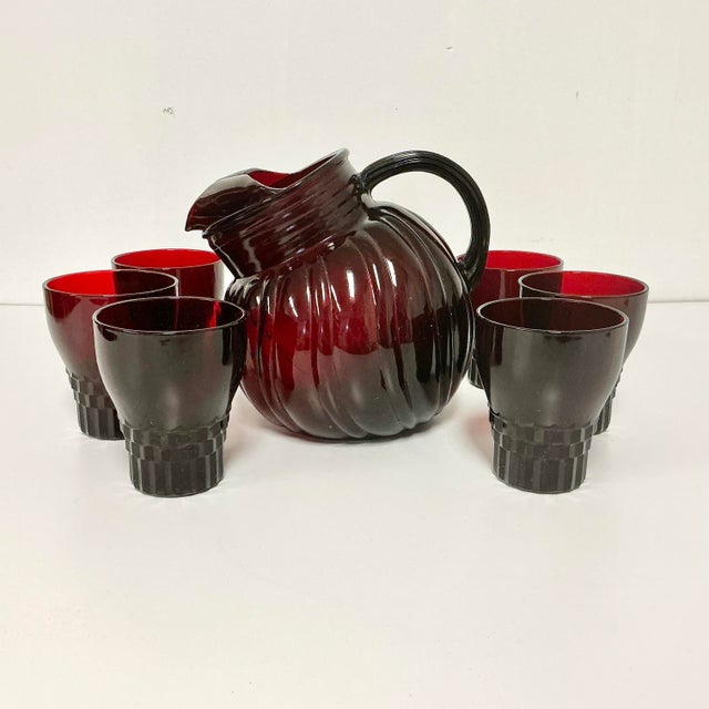 Early 20th Century Early 20th C Antique Art Deco Boho Chic Ruby Red Glassware Set - 7 Pieces. For Sale - Image 5 of 18