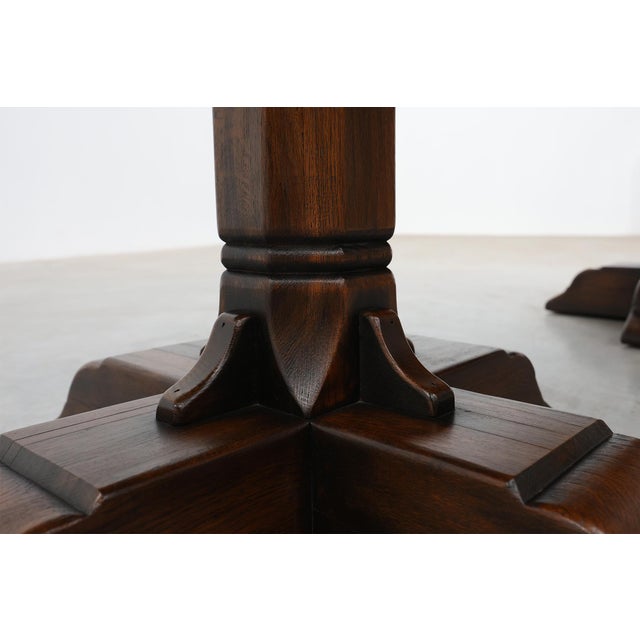 French Refectory Style Oak Dining Table with Turned Double Pedestal Base, 1950s For Sale - Image 10 of 14