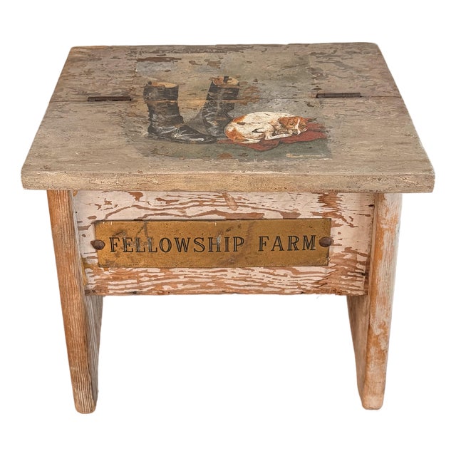 Folk Art Equestrian Decor Boot Shine Box/Stool For Sale