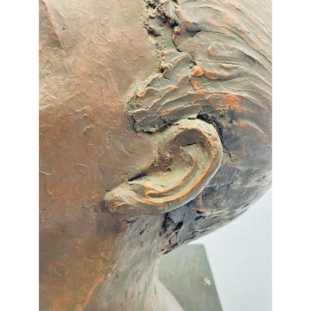1970s Katherine Kadell Clay Bust Sculpture Female Portrait, Los Angeles Modern Art For Sale - Image 14 of 18