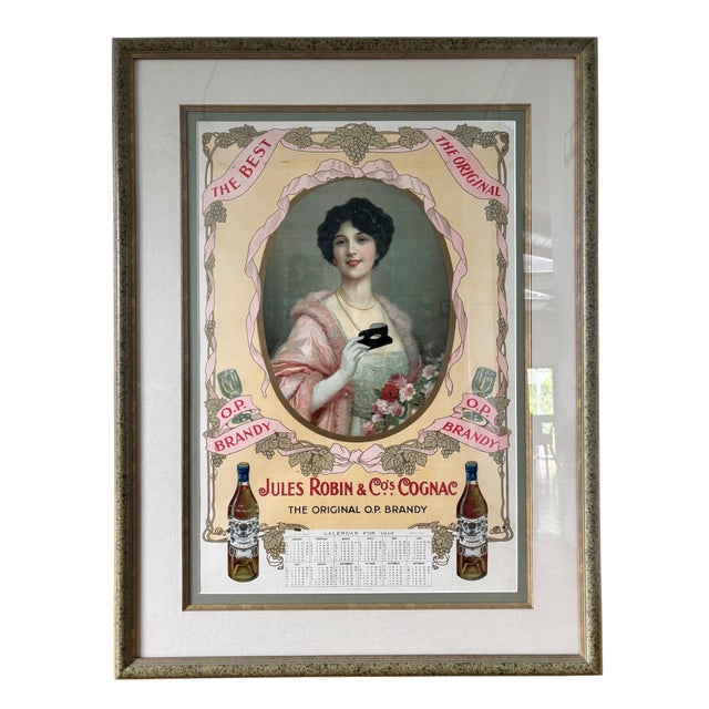 1910s Jules Robin & Co. Original French Cognac Calandar Poster, 1918 For Sale - Image 5 of 18