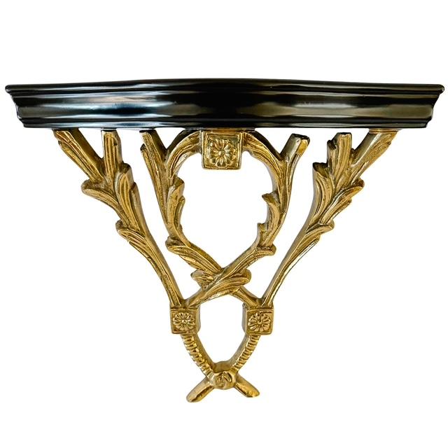 Metal Pair of Neoclassical Cast Brass & Dark Cherry Wood Wall Brackets For Sale - Image 7 of 11