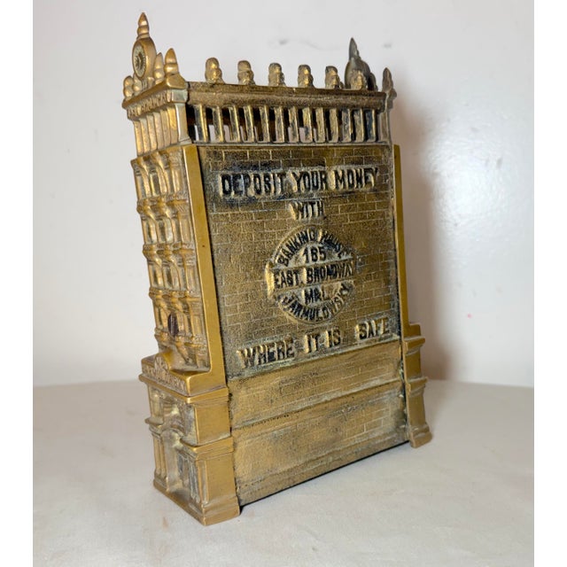 Up for sale is a rare antique J. & E. Stevens cast iron and brass Jarmulowsky Banking House still coin bank. This original...