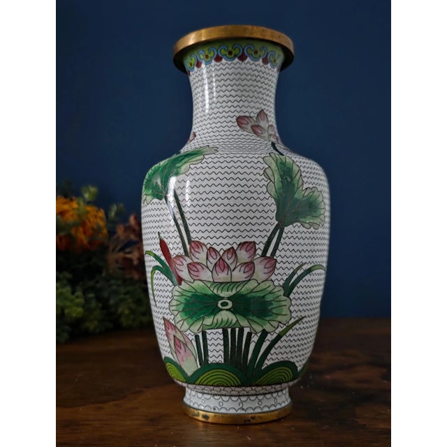 Vintage Chinese Enameled Cloisonné Vase Set For Sale - Image 18 of 18