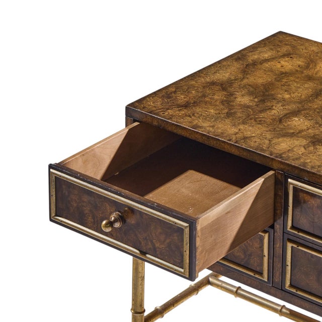 Mastercraft Mid Century Burlwood and Brass Nightstands - Pair For Sale - Image 10 of 13