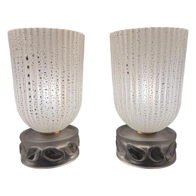 French Art Deco Ribbed Crystal Torchiere Table Lamps, Set of 2 For Sale - Image 9 of 9