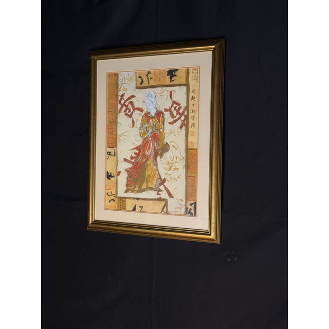 Gold Asian-Inspired Figure Wall Art With Calligraphy Details For Sale - Image 8 of 8