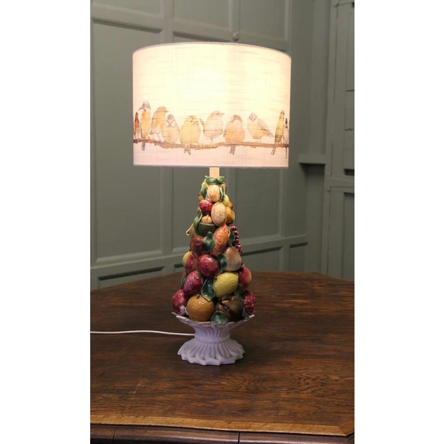 Large Majolica Table Lamp Vintage-style Italian Majolica Hollywood Regency design fruit garland lamp handcrafted in Italy,...