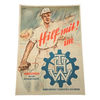 Vintage Poster from THW Technisches Hilfswerk, 1950s For Sale