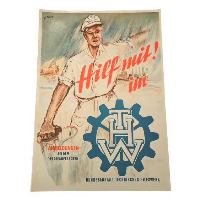 Vintage Poster from THW Technisches Hilfswerk, 1950s For Sale