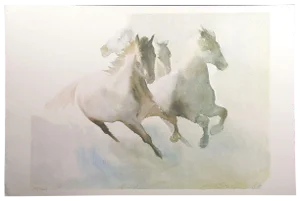 Beatrice Bulteau "Fraicheur" Horses Signed Unframed Serigraph France, 1987