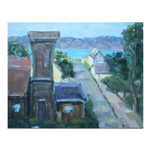 Contemporary Impressionist Art, Mendocino Tower View Oil Painting