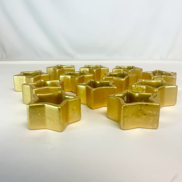 1980s Postmodern Hollywood Regency Boho Chic Ceramic Star Napkin Rings - Set of 12 For Sale - Image 4 of 9