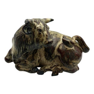 Bull Glazed Stoneware Sculpture by Knud Kyhn, Denmark, 1951 For Sale