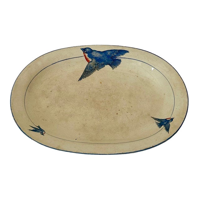 Antique Bluebird Ironstone Platter For Sale