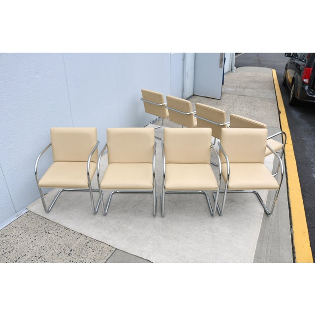 Ludwig Mies Van Der Rohe Brno Tubular Chairs in Beige Leather by Gordon, Set of 8 For Sale - Image 14 of 18