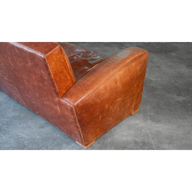 Vintage Art Deco Cognac Leather Sofa For Sale - Image 11 of 16