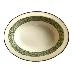 1970s Vintage Noritake Isolde Japan 7019 Round Vegetable Bowl - Blue, Yellow Orange Flowers, Thick Tan Trim, Ivory China