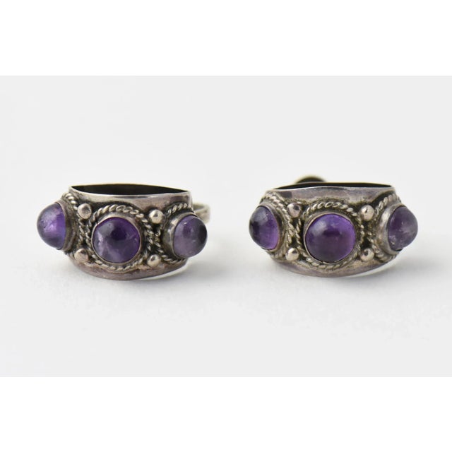 Modernist Amethyst Sterling Silver Hoop Earrings - 2 Pieces For Sale - Image 4 of 6