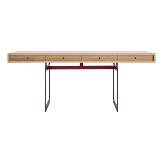 Red and Natural Oak Office Desk by Bodil Kjaer For Sale