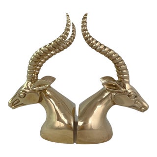 Mid-Century Brass Gazelle Bookends - a Pair For Sale