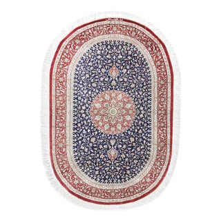 Ghom Silk Rug in Indigo For Sale