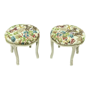 Pair Round French Painted Stools W. Safari Print