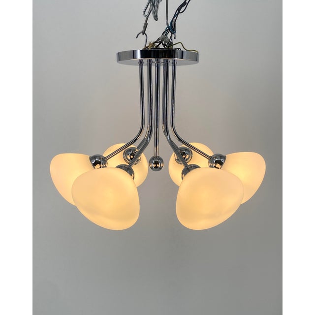A lamp * a ceiling lamp/chandelier * 6 e14 sockets * frosted glass globes, undamaged * chrome-plated frame * with ceiling...