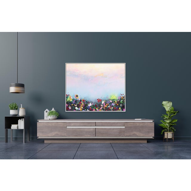 Soft Summer - Large Contemporary Abstract Textured Cool Tone Landscape Original Artwork by Lee Herring For Sale In Los Angeles - Image 6 of 8