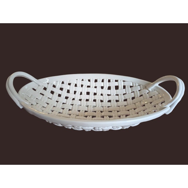 Trompe Loleil Ceramic Woven Basket Tray With Handles For Sale - Image 13 of 16
