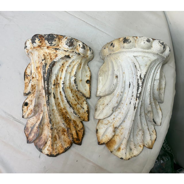 1920s Pair Large Antique Industrial Cast Iron Architectural Salvage Wall Corbels White For Sale - Image 5 of 12