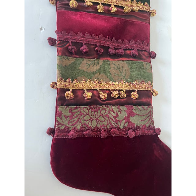 1970s Extra Large Velvet Brocade Christmas Stocking With Pockets For Sale - Image 4 of 6