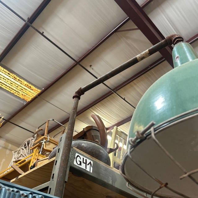 Metal Vintage Large Green Industrial Overhead Light For Sale - Image 7 of 7