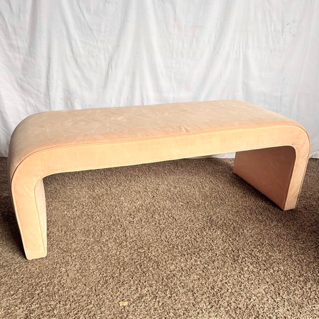 Post Modern Peach Velvet Fabric Waterfall Bench For Sale In Miami - Image 6 of 12