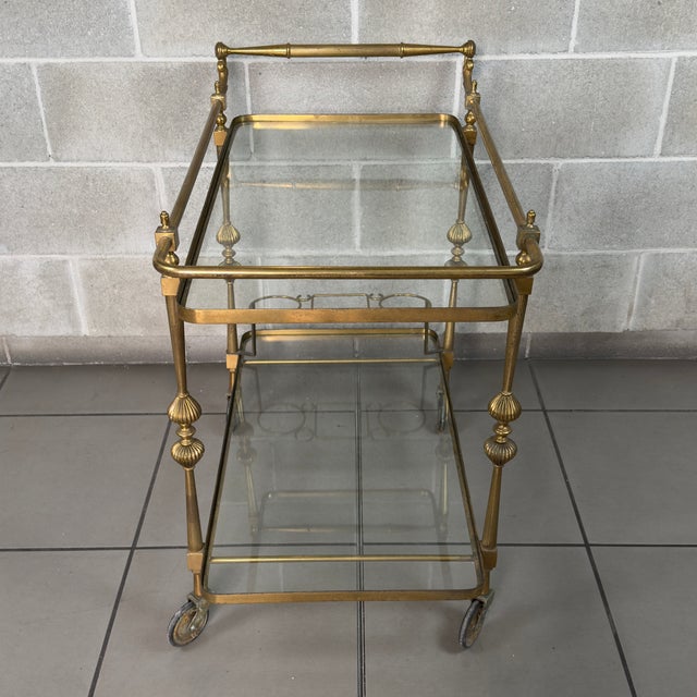 Vintage Brass Crystal Double Shelf Bar Trolley, 2000 For Sale - Image 6 of 11