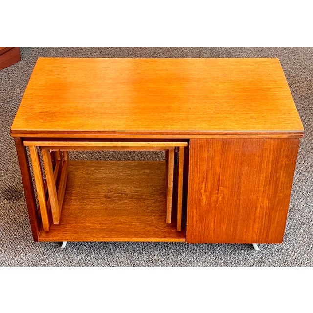 Mid Century Modern Teak Modular Swivel-Top Coffee or Games Table with Mini-Bar and Nesting Tables by McIntosh c.1960...