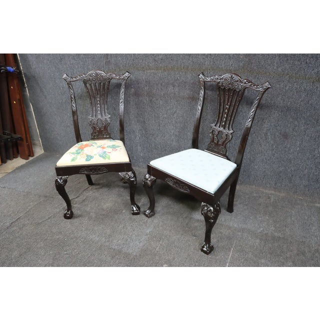 Chippendale Early 20th Century Mahogany Carved Mythological Chippendale Chairs- a Pair For Sale - Image 3 of 11