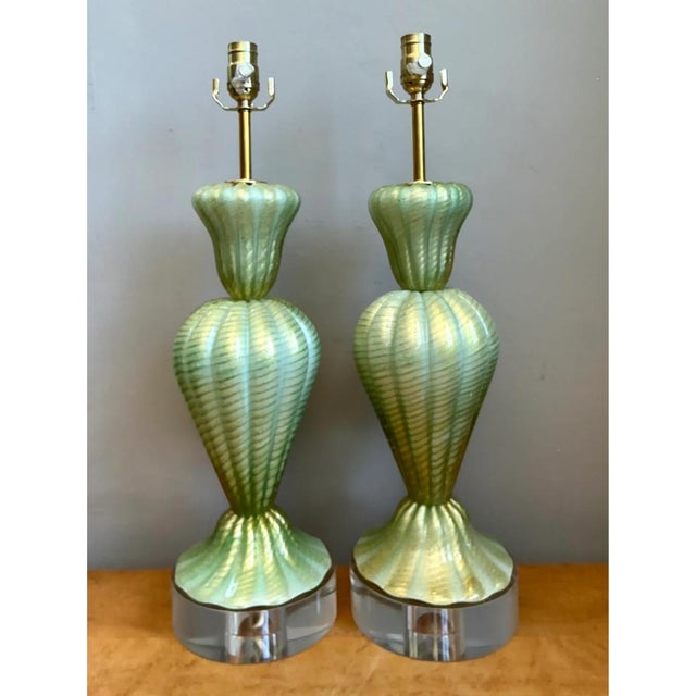 Vintage Italian Murano Glass Lamps With Lucite Plinths For Sale - Image 4 of 13
