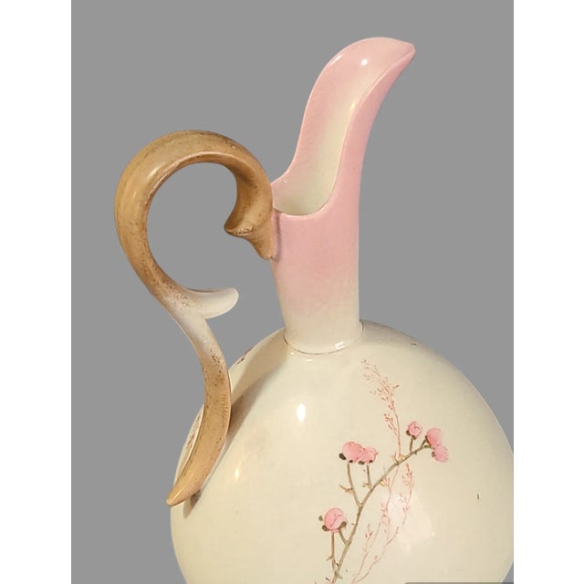 Art Nouveau Antique Rh Austrian Hand Painted Pink Floral Robert Hanke Ewer Vase For Sale - Image 3 of 8