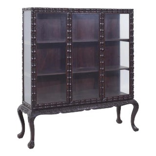 British Colonial Carved Claw Foot China Cabinet For Sale