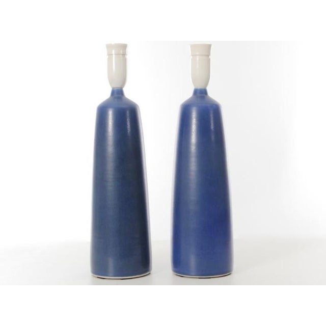 Mid-Century modern scandinavian pair of ceramic table lamps by Palshus Year 1960' Condition Excellent vintage condition...