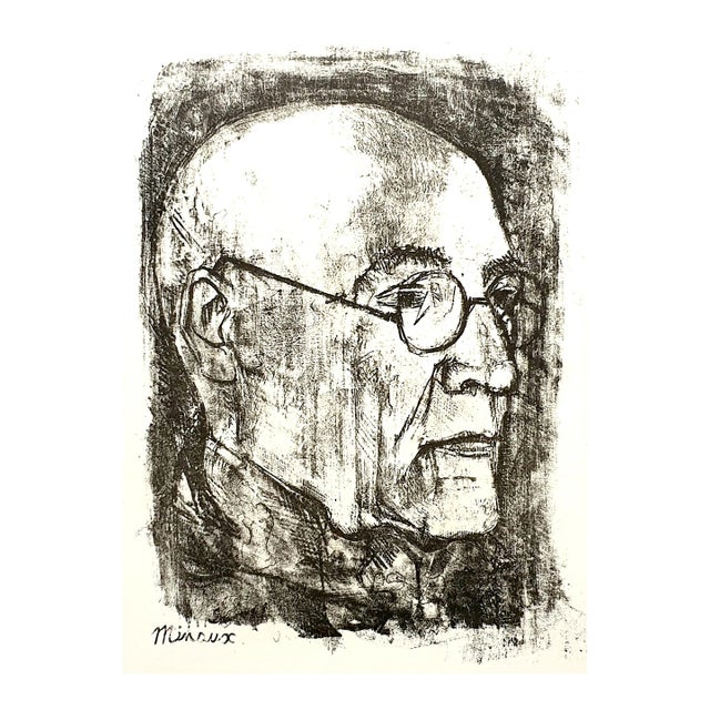 Andre Minaux - Portrait - Original Lithograph 1951 For Sale