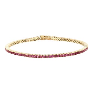 Sleek 14k Yellow Gold 4.56Ct Pink Tourmaline Tennis Bracelet by VRJewels For Sale