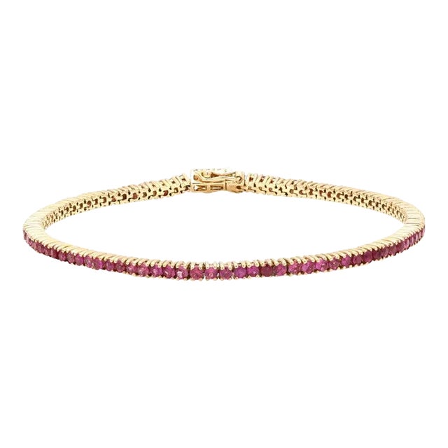 Sleek 14k Yellow Gold 4.56Ct Pink Tourmaline Tennis Bracelet by VRJewels For Sale