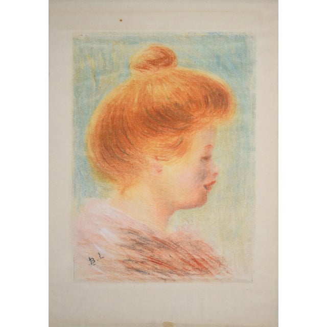 Female Portrait in Profile - Original Color Monotype by Bernard Lemaire Early 1900 For Sale - Image 3 of 3