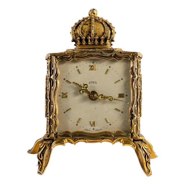 Vintage Emes Table Alarm Clock - Golden Baroque Design For Sale
