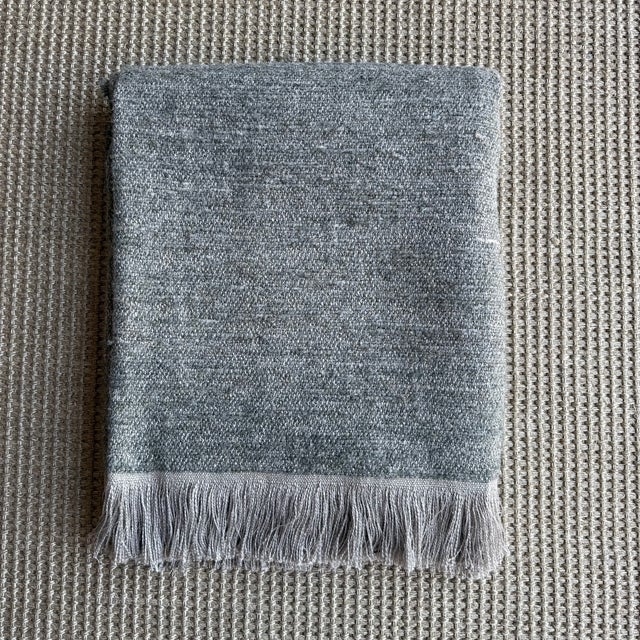 Textile Olive Belgian Linen and Cotton Throw For Sale - Image 7 of 7